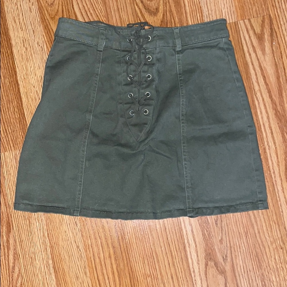 Army green mini skirt